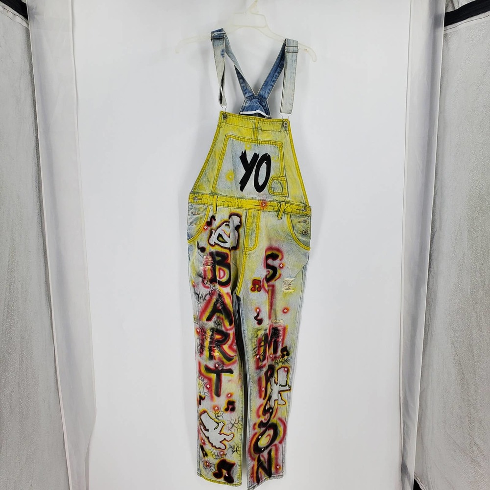 90'S Air brush artwork Bart Simpson denim overall jumper womens Size 3XL(US M)